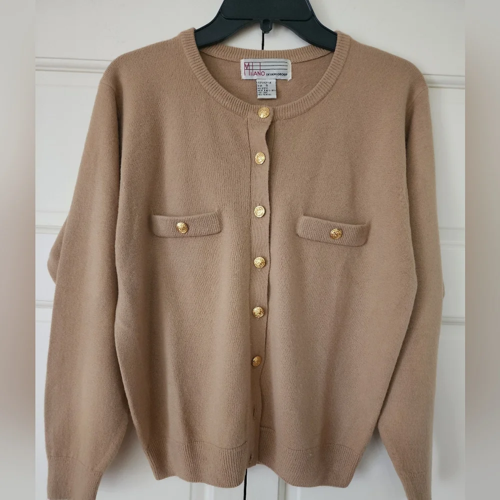 Vintage 80s Cardigan Sweater Preppy Glam Gold Metallic MILANO.New Condition